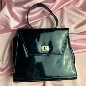 Vintage Black Faux Leather Latex like mini Handbag